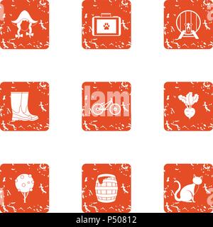 Rural life icons set, grunge style Stock Vector