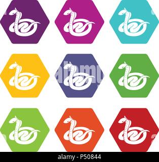 King cobra icons set 9 vector Stock Vector