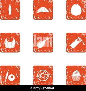 Spare food icons set, grunge style Stock Vector