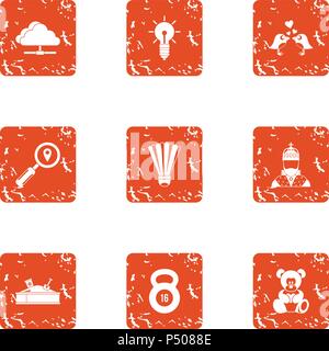Adolescence icons set, grunge style Stock Vector