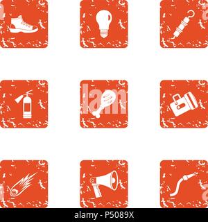 Fortification icons set, grunge style Stock Vector