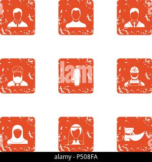 Physiognomy icons set, grunge style Stock Vector