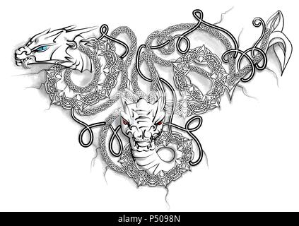 Celtic Double Dragon isolated on white Stock Vector