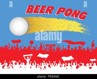 Beer pong ball and supporters silhouettes. All the objects are in different layers and the text types do not need any font. Stock Vector