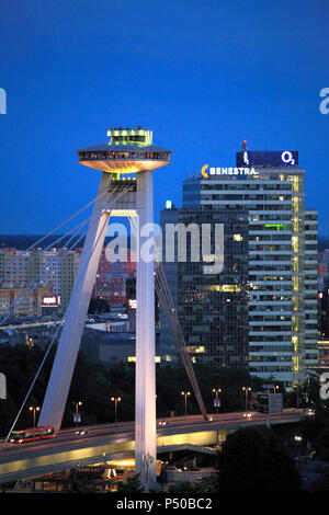 Slovakia, Bratislava, Danube river, SNP bridge, Stock Photo