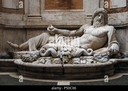 Roman Art. Marphurius or Marforio. One of the talking statues of Rome. 1st century A.D. Marble sculpture depicting a reclining bearded river god or Oceanus. Capitoline Museums. Rome. Italy. Stock Photo