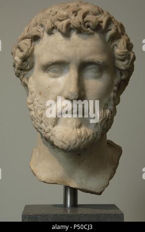 Antoninus Pius (86-161). Roman Emperor (138-161). Marble bust. Antonine period. Metropolitan Museum of Art. New York. United States. Stock Photo