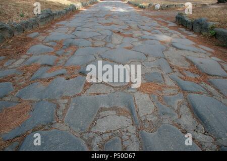 Roman Art. The Appian Way, connecting Rome to Brindisi and Apulia. Republic era. 312 B.C. Rome. Italy. Stock Photo