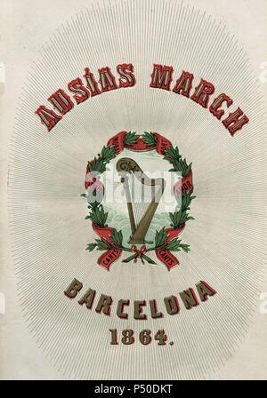 Ausias March (1397-1459). Valencian poet. Works of this poet published by Diego Fuentes. Printed in Barcelona by Fernando Roca. 1864. Stock Photo