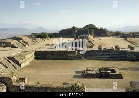 Mexico. Archaeological Site of Monte Alban. North Platform. Main Square and Sunken Courtyard. Oaxaca State. Stock Photo