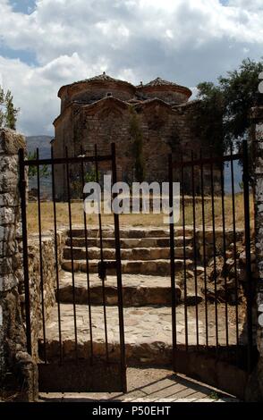 BYZANTINE ART. REPUBLIC OF ALBANIA. St. Nicholas Church, built in the XIII and remodeled in the eighteenth and nineteenth centuries. Mesopotam. Stock Photo