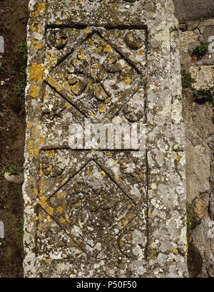 Pompeii. Marble relief decorated with vegetal and geometrical motifs. Street of Tombs. Campania, Italy. Stock Photo