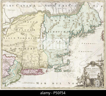 1716 Homann Map of New England ‘Nova Anglia‘ - Geographicus - NovaAnglia-homann-1716. Stock Photo
