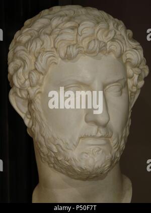 Publio Aelio Hadrian (76-138). Roman Emperor (117-138). Bust. Plaster. From Temple of Hadrian or Hadrianeum. Rome. Italy. Stock Photo