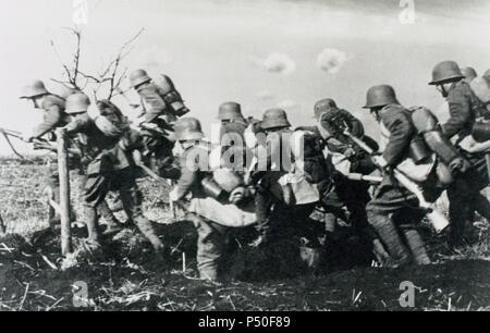 World War II (1939-1945). Charging the German infantry on the battlefield. 1937. Library of Congress. Washington. United States. Stock Photo