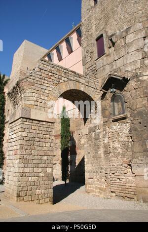 Ancient Roman ruins of the old Barcino city at the MUHBA in Barcelona