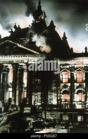 Reichstag fire at 1933, 27 february. Berlin. Germany. Stock Photo