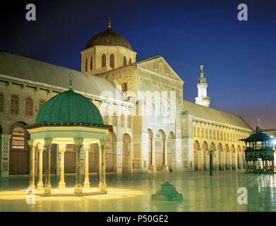 Syria. Damascus. Umayyad Mosque or Great Mosque of Damascus. Built in the early 8th century. Courtyard. Night view. Stock Photo
