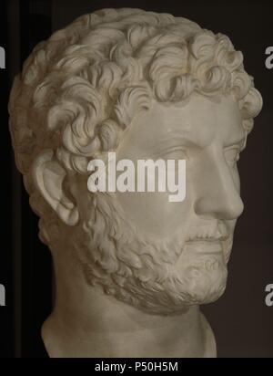 Publio Aelio Hadrian (76-138). Roman Emperor (117-138). Bust. Plaster. From Temple of Hadrian or Hadrianeum. Rome. Italy. Stock Photo