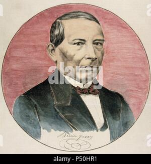 Benito Juarez (1806-1872). Mexican politician. Colored engraving. 'The Spanish and American Illustration' (1871). Stock Photo