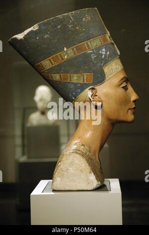 Limestone bust of Nefertiti, the Great Royal Wife of Egyptian pharaoh ...