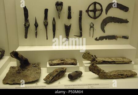 Greek Art. Greece. Iron tools of everyday use from the sanctuary of Olympia. Archaeological Museum of Olympia. Stock Photo