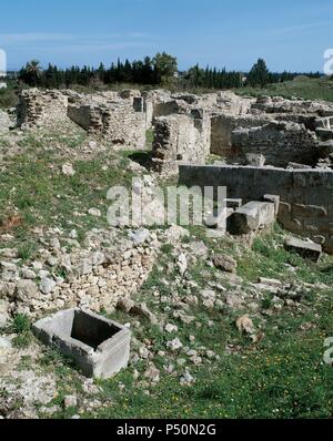 Syria. Ugarit. Ancient port city on the eastern Mediterranean at the modern Ras Shamra. Explendor period: 1450BC-1180BC. Ruins. Stock Photo