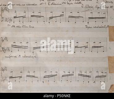 Isaac Albeniz (1860-1909). Composer and Spanish pianist. Iberia. Third notebook. Beginning of The Albaicin. Manuscript dedicated by Albeniz to Joaquin Malats. Nice, February 15, 1907. Stock Photo