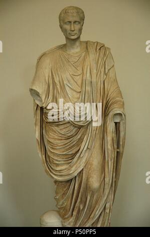 Roman statue of a man wearing a toga. 1st century AD. Marble. Found in La Colonna (ancient Labicum), Italy. Pergamon Museum. Berlin. Germany. Stock Photo