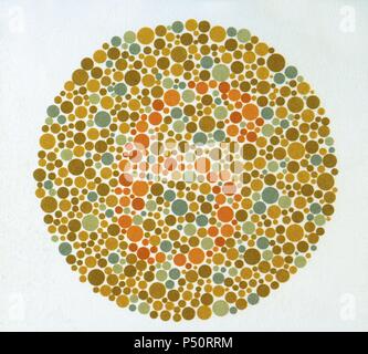 The Ishihara Color Test. Color perception test for red-green color deficiencies. Ishihara Plate No. 3 (6). Stock Photo