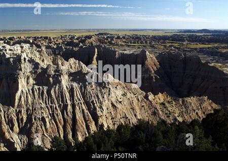 ESTADOS UNIDOS. Panorámica del paisaje del PARQUE NACIONAL BADLANDS (BADLANDS NATIONAL PARK). Estado de Dakota del Sur. Stock Photo