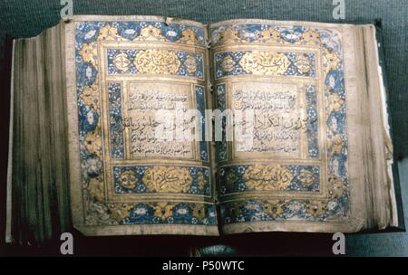 Quran. Manuscript written by the scribe Hamail Sharif. Dated between 7th and 13th centuries. Archaeological Museum. Lahore. Pakistan. Stock Photo