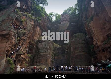 Leshan Giant Buddha (713-803). Carved into a cliff of Mount Lingyun. Depicts seated Maitreya Buddha. Sichuan Province. China. Stock Photo