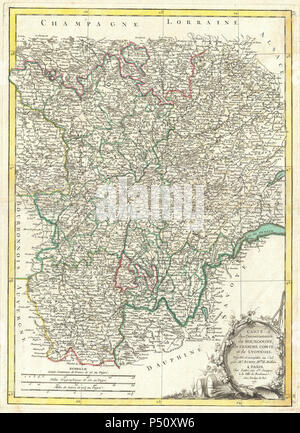 1771 Bonne Map of Burgundy, Franche-Comté, and Lyonnais, France - Geographicus - Bourgogne-bonne-1771. Stock Photo