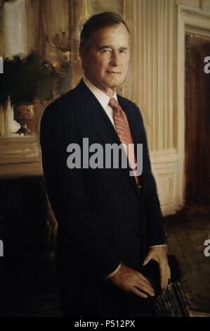 George H. W. Bush (born, 1924). American politician. 41st President of the United States (1989-1993). Portrait (1994-1995) by Ronald N. Sherr (born, 1952). National Portrait Gallery. Washington D.C. United States. Stock Photo