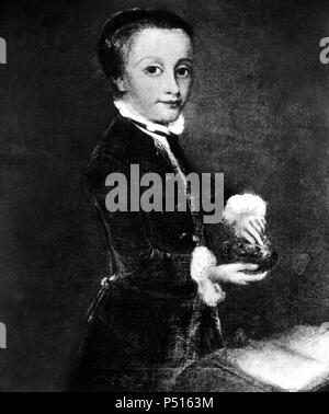 Johann Wolfgang Amadeus Mozart (Salzburg, 1756-Viena, 1791).Compositor austríaco de música clásica. Reproducción de un retrato de su juventud. Stock Photo