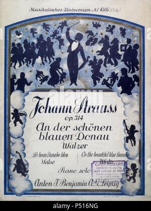 Portada del vals 'Al bello Danubio Azul' de 1867 del compositor austríaco Johann Strauss, hijo (Viena, 1825-1899). Stock Photo