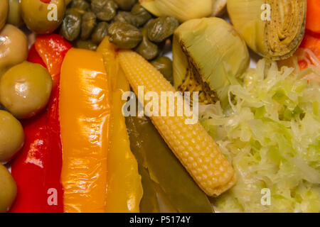 corn and other vegetables pickled in vinegar Stock Photo