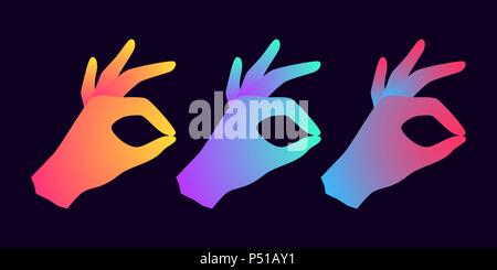 Silhouette of Hand with Gradients. Vector illustration of Digital Hand Projection with gesture of Okay Stock Vector