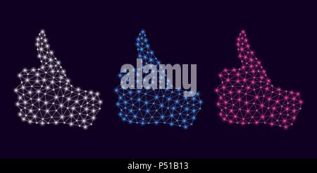 Technology Hand with line Connections, Plexuses and Knots. Vector illustration of Digital Hand Projection with Thumb up. Silhouette with Thin lines an Stock Vector