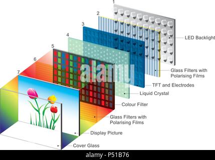LED have allowed new displays and sensors to be developed, while their high switching rates are also used in advanced communications technology. Stock Vector