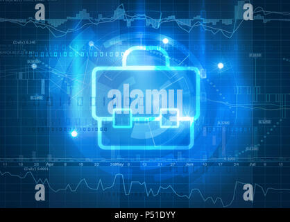 suitcase symbol on stock market data background. investment portfolio Stock Photo