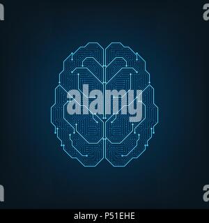 Electronic circuits in the brain pattern viewed from above. Stock Vector
