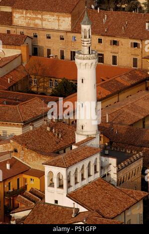 Italy. Cremona. View of a minaret of a private home at the old city from the Torrazzo, the bell tower of the Cremona Cathedral. Lombardy. Stock Photo