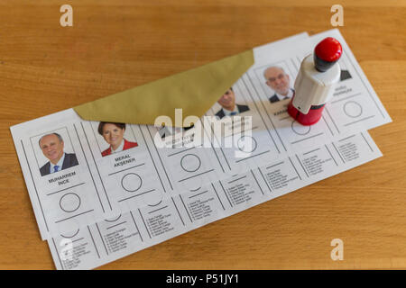 At Marmaris Ortaokulu (Middle School) - June 24, 2018 : People are voting for presidents and parties in early turkish election in Marmaris, Turkey Stock Photo