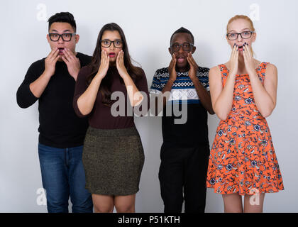 Studio shot of diverse group of multi ethnic friends looking sho Stock Photo