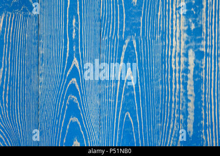 Wooden background with pronounced pattern on blue painted boards. Stock Photo