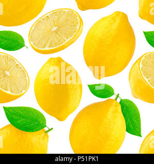 Seamless pattern with lemons. Lemon isolated on white background. Stock Photo