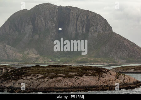 Torghatten Mountain and its distinctive hole going clear through the mountain Stock Photo