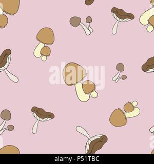Mushroom agaric pattern seamless. Vector illustration. Brown mushrooms on pink background. Pantone colors. Stock Vector